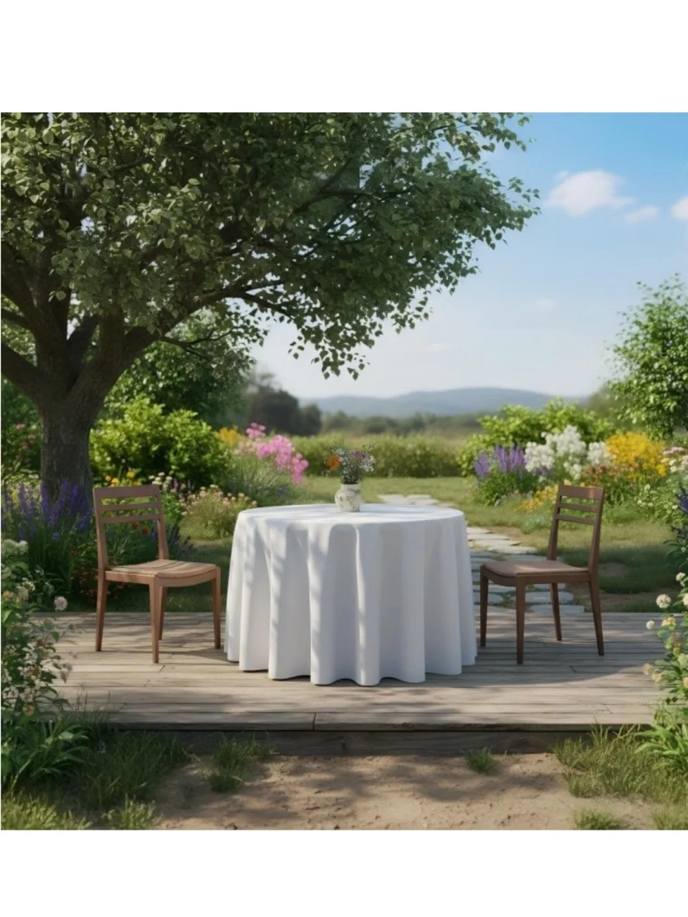 Classic Tablecloth 100% Polyester WASHABLE Wrinkle-Free 108” ROUND - WHITE